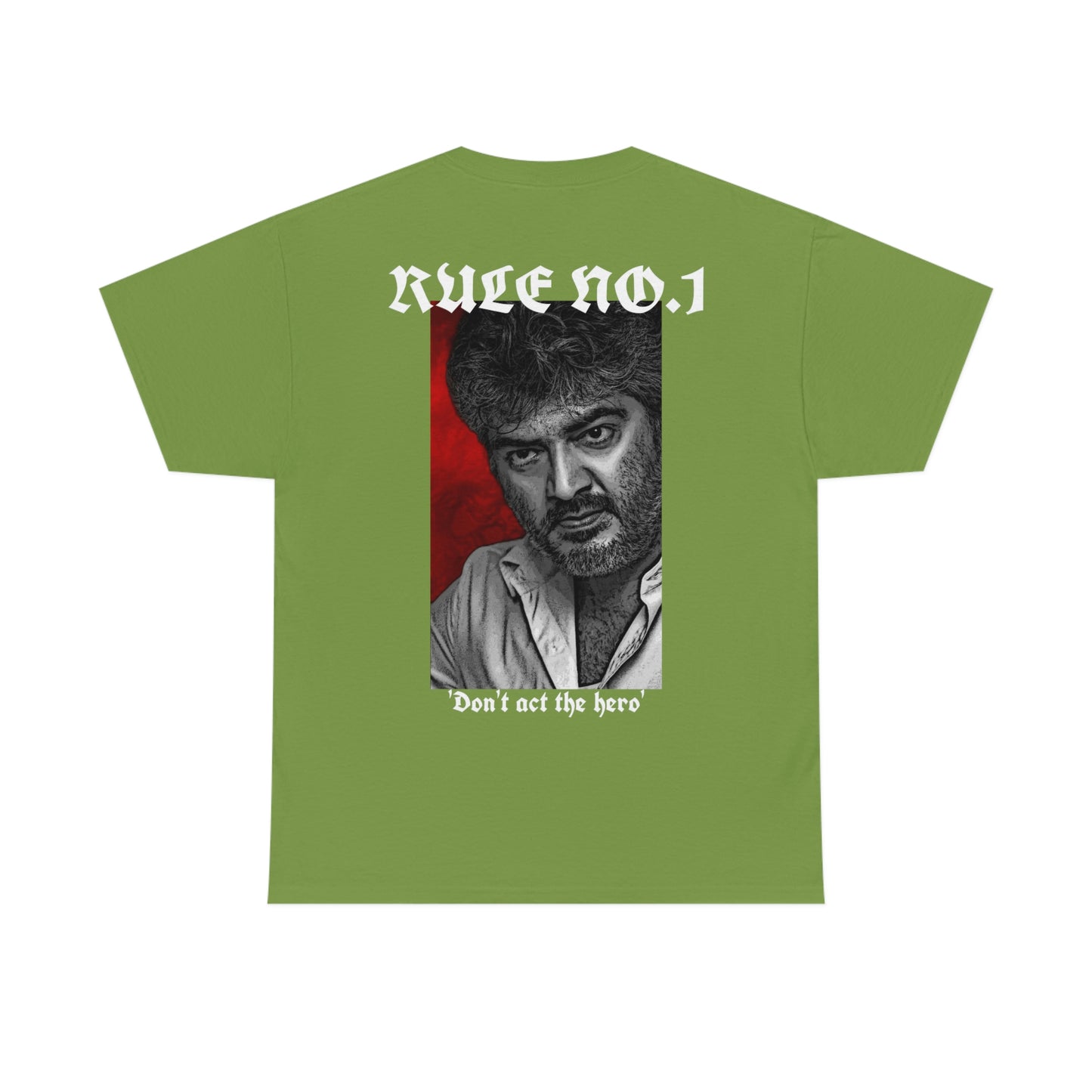 Thala Ajith 'AK' t-shirt with Rule no 1 - Don't act the hero back print